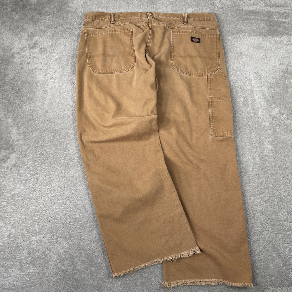 Dickies Carpenter Pants Mens 42x28 Brown Duck Canvas Raw Hem Workwear Skater